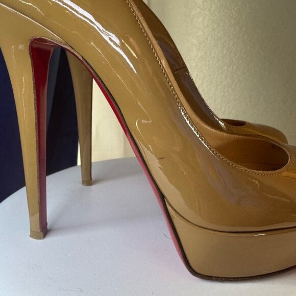 Christian Louboutin Almond Toed Bianca 140 Heels - Camel Patent Leather | 40.5 - Picture 10 of 16
